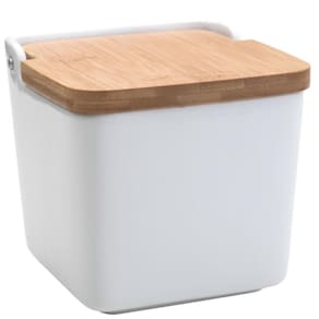 Saleiro de Cerâmica com Tampa de Bambu Lyor Bianco 13cm para