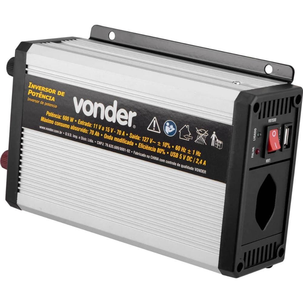 Inversor de Potência Automotivo 600W 12V DC para 127V Vonder
