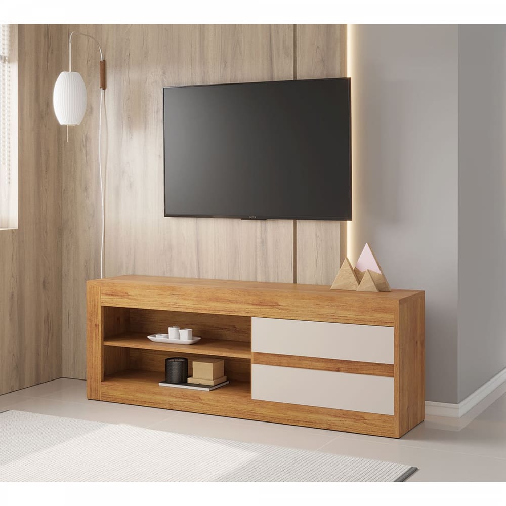 Rack para TV Até 55 Polegadas Hill 2 Gavetas Cobre/Off White - Casa Giulia