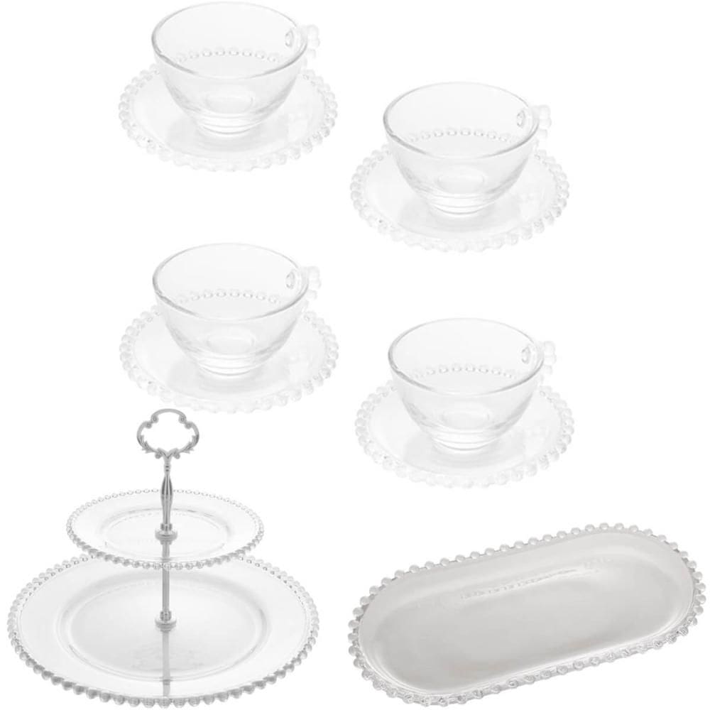 4 Xícaras de Chá Pires 180ml Travessa 30x15cm Prato 2 Andare
