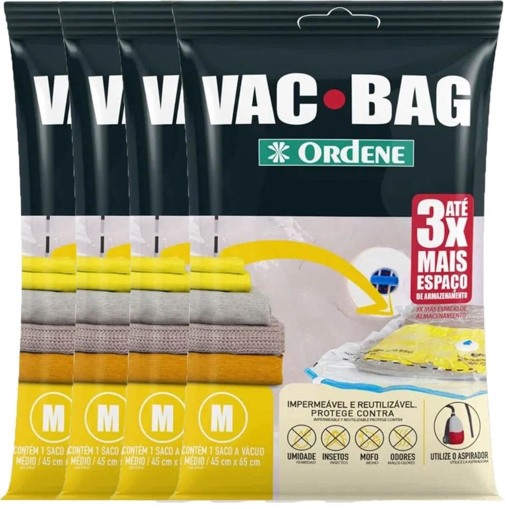 4 Sacos Ordene Vac Bag para Roupas Médio 45x65cm cada A Vácu