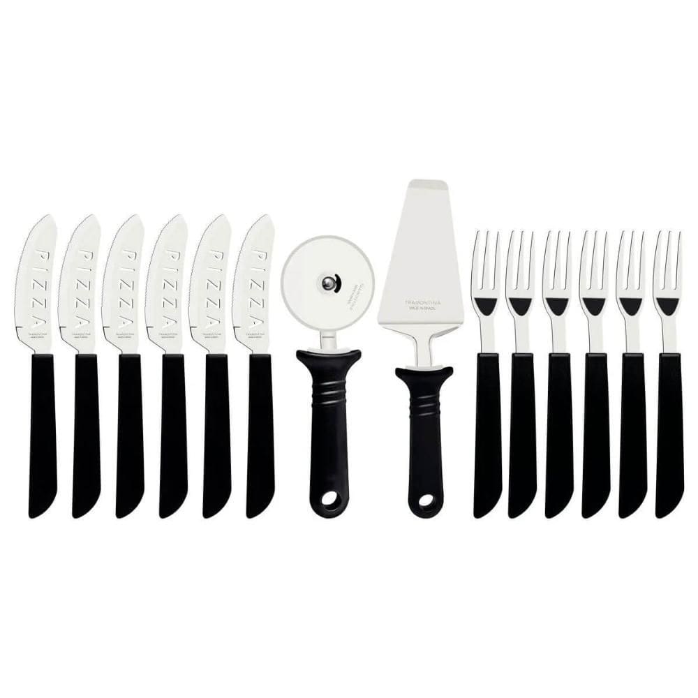 Kit Pizza Tramontina Aço Inox e Polipropileno Preto com Espá