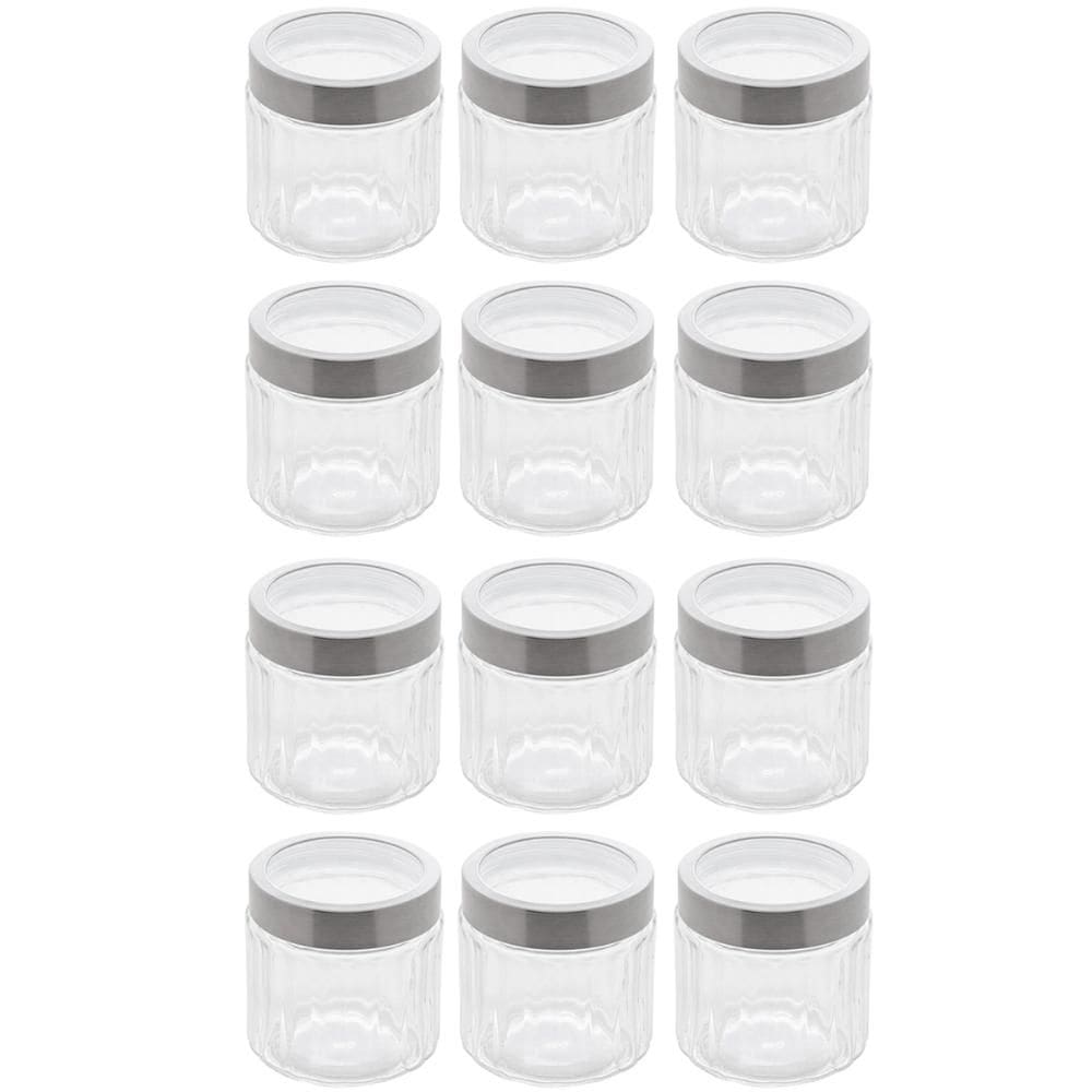 Conjunto 12 Potes de Vidro com Tampa Inox 870ml cada Lyor Sy