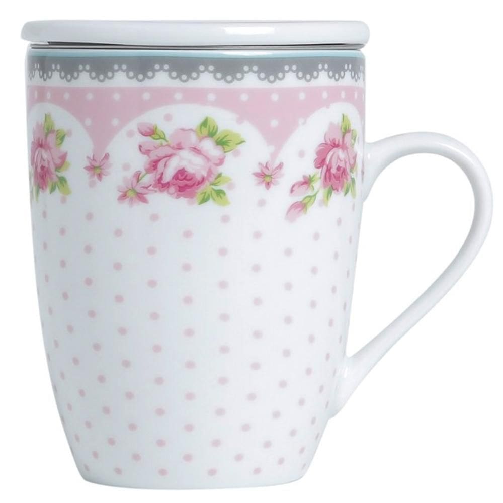 Xícara Caneca de Chá Porcelana Branca com Tampa e Infusor In