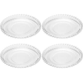 Jogo 4 Pratos de Sobremesa Wolff Pearl Cristal Rasos 20cm Pr