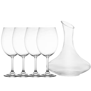 Decanter de Vinho Vidro 1,5L e 4 Taças de Cristal Bohemia So