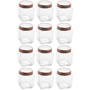 Kit 12 Potes de Vidro 1,2L Quadrado com Tampa Metal Mantimen