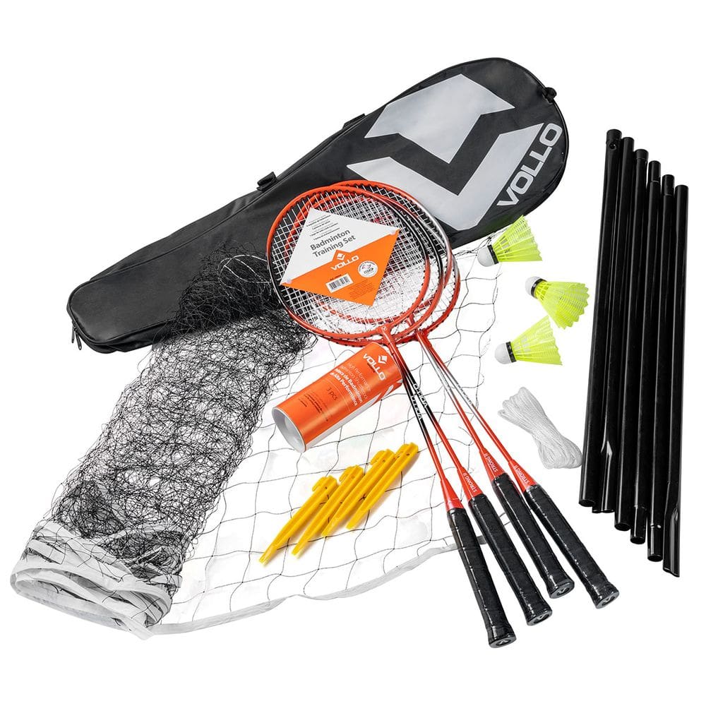 Kit Completo Esportivo Badminton com 4 Raquetes 3 Petecas 1 Rede com Suporte 1 Bolsa Vollo