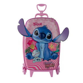 Mochila Escolar Roda Tripla 3D Stitch Rosa Infantil Meninas