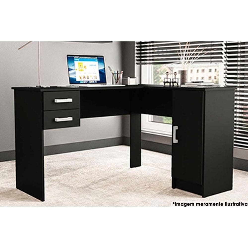 Mesa de Computador Barcelona 2 Gavetas Preto - Politorno