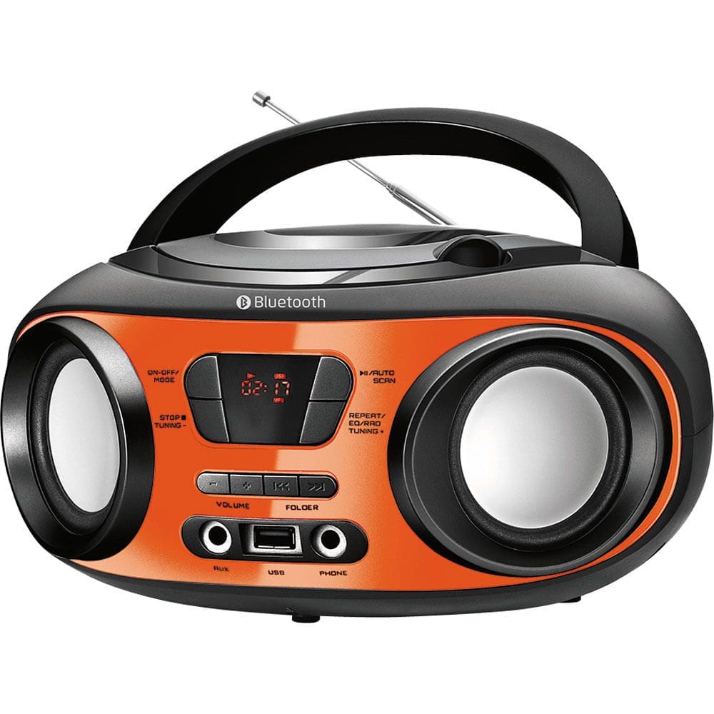 Rádio com CD, FM, Potência 8WRMS, Bluetooth, Entradas USB e Auxiliar Mondial Up BX-18 Preto/Laranja