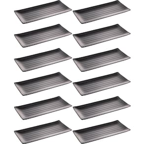 Kit 12 Travessas para Servir Sushi Sashimi Melamina 35x16cm