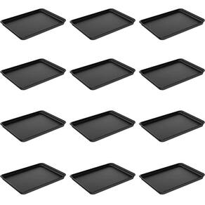 Kit 12 Bandejas Plásticas Servir Coza 32x23cm Preto Restaura