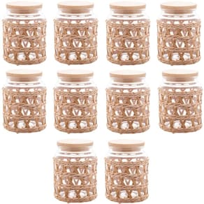 Kit 10 Potes Herméticos Vidro com Sisal Tampa Madeira Wolff