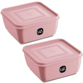 2 Potes Plásticos UZ Rosa Quadrado Multiuso 1,5L com Tampa P