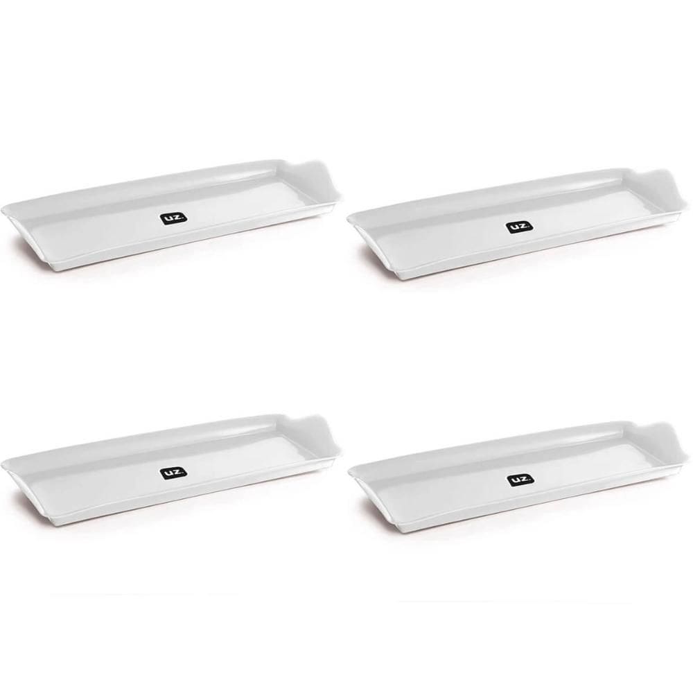 Kit 4 Bandejas de Plástico Retangular para Servir Branco 38x