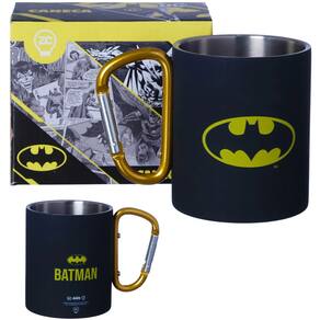 Caneca Batman Logo Aço Inox Com Mosquetão Oficial DC Comics