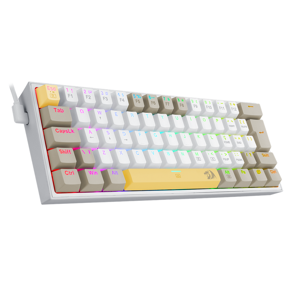 Teclado Mecanico Gamer Fizz Rgb Amarelo Branco E Cinza Switch Marrom