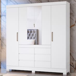 Guarda Roupa Casal 4 Portas Com Espelho e 6 Gavetas Cádis