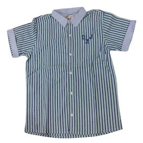 Camisa manga curta infantil masc Zemar azul verde listras