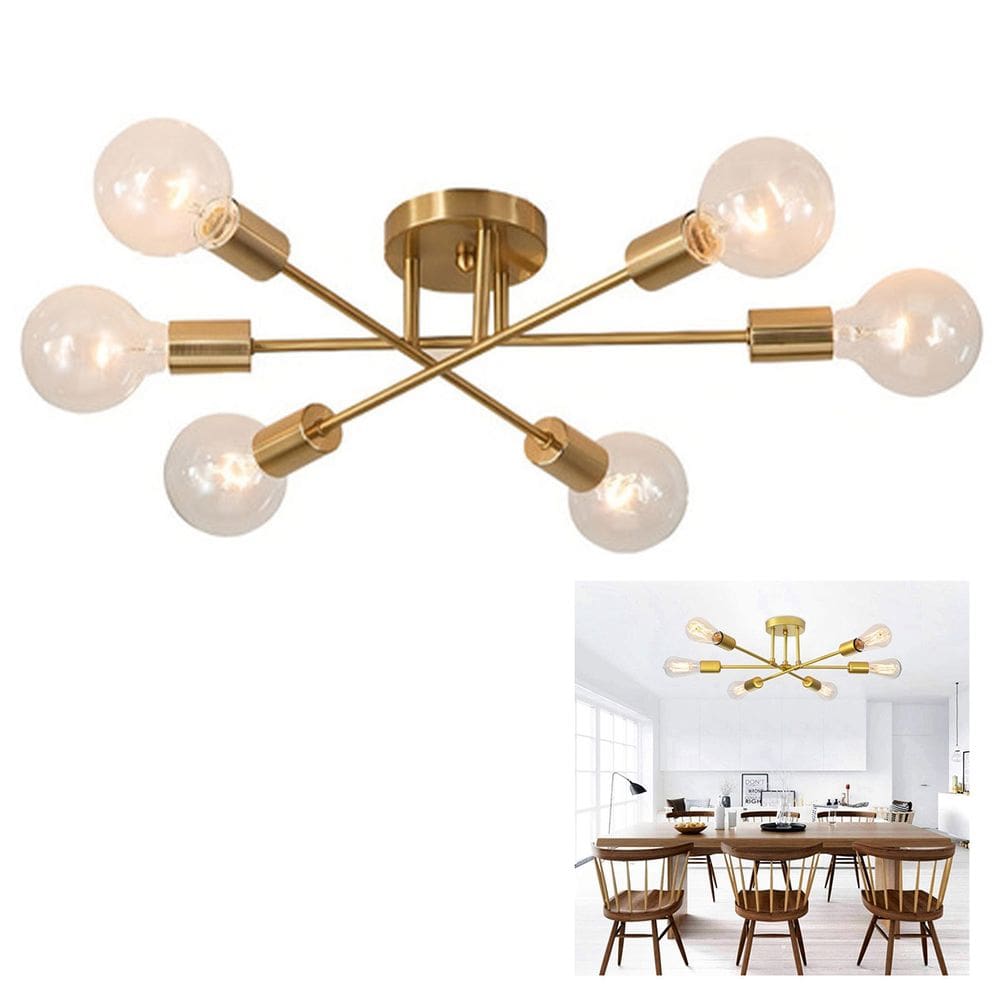 Lustre Sputnik Luminaria Candelabro 6 Lampadas E27 Quarto Sala Residencial Comercial Iluminaçao Ambiente