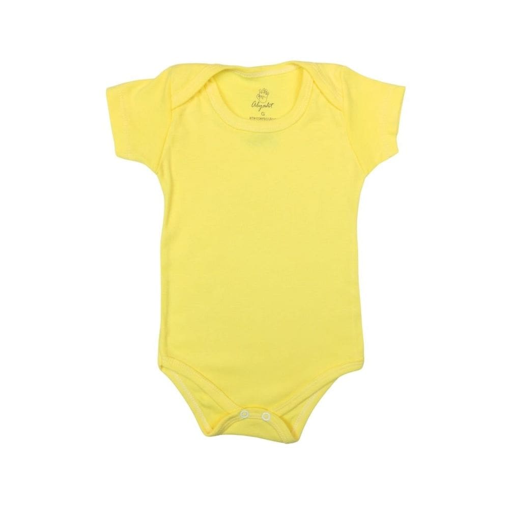 Body Bebê Manga Curta Algodão Amarelo Liso Unissex