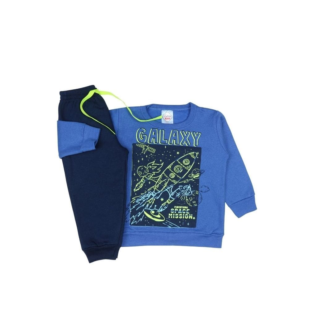 Conjunto Moletom Azul Menino Infantil Outono Galáxia Frio