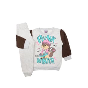 Conjunto Moletom Infantil Bege/Marrom Manga Peluciada
