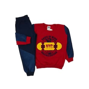 Conjunto Menino Moletom Azul Marinho Vermelho Plush Inverno