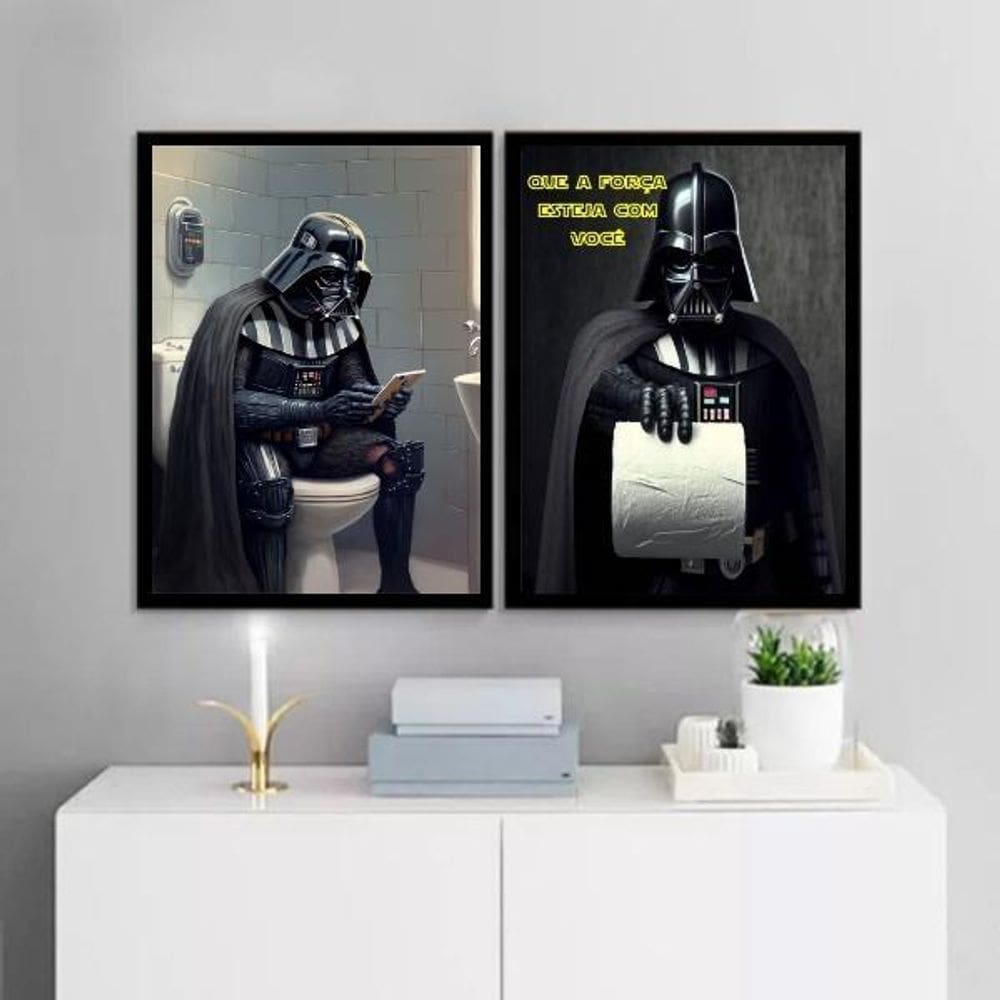 Kit 2 Quadros Banheiro Do Darth 45X34Cm