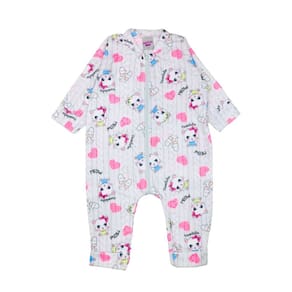 Macacão Bebê Menina Soft Gatinha Branco Rosa Inverno Pelucia