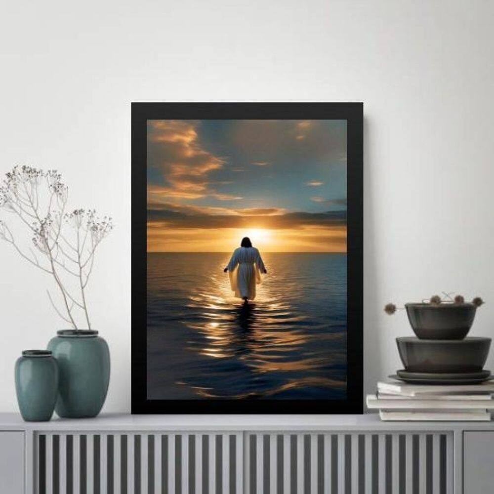 Quadro Decorativo Jesus Sobre As Águas 33X24Cm - Com Vidro
