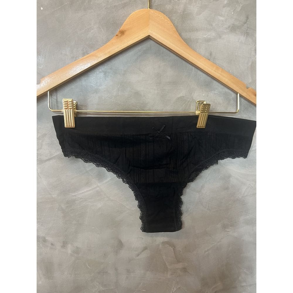Calcinha tanga Modern Stripes com renda sem costura Preta