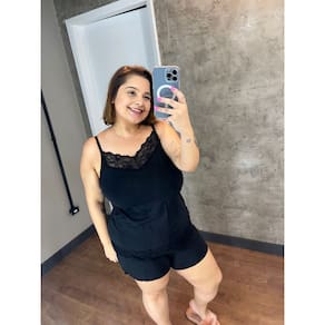 Babydoll microfibra em renda  Plus Size Preta Rosalie