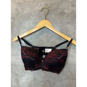 Sutiã Preto com Vermelho de alta sustentação,delicado para o dia a dia, confortável Morena Rosa