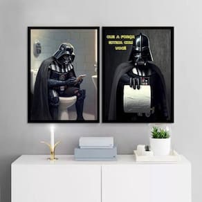 Kit 2 Quadros Banheiro Do Darth 45X34Cm - Com Vidro