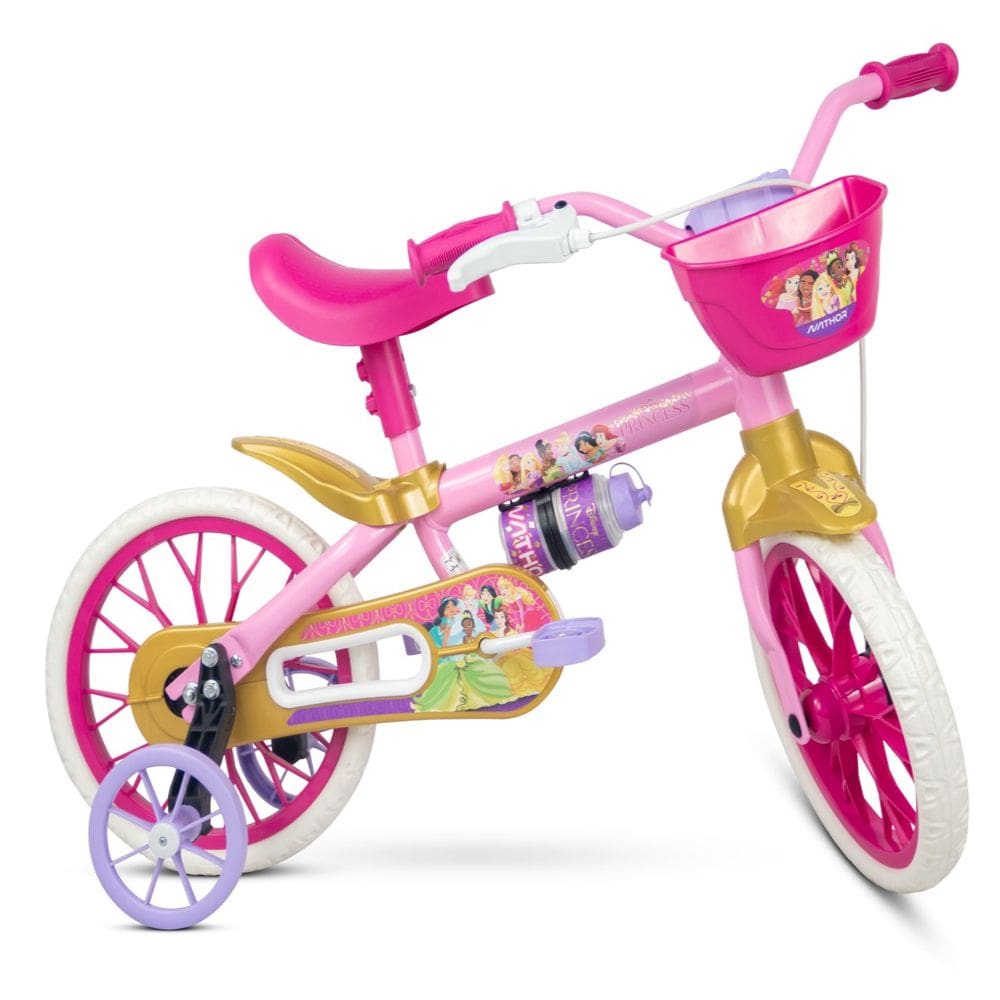 Bicicleta Infantil 12 Equilíbrio Princesas Rosa Nathor Cesta