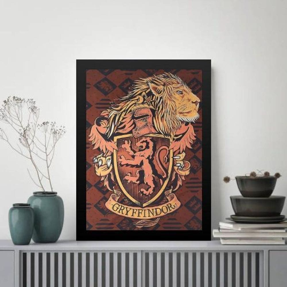 Quadro Decorativo Brasão Gryffindor 33X24Cm - Com Vidro
