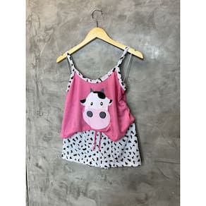 Pijama  Verão alça Estampado em Vaca em algodão, short com  amaração