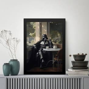 Quadro Darth Tomando Café - Cafeteria 33X24Cm