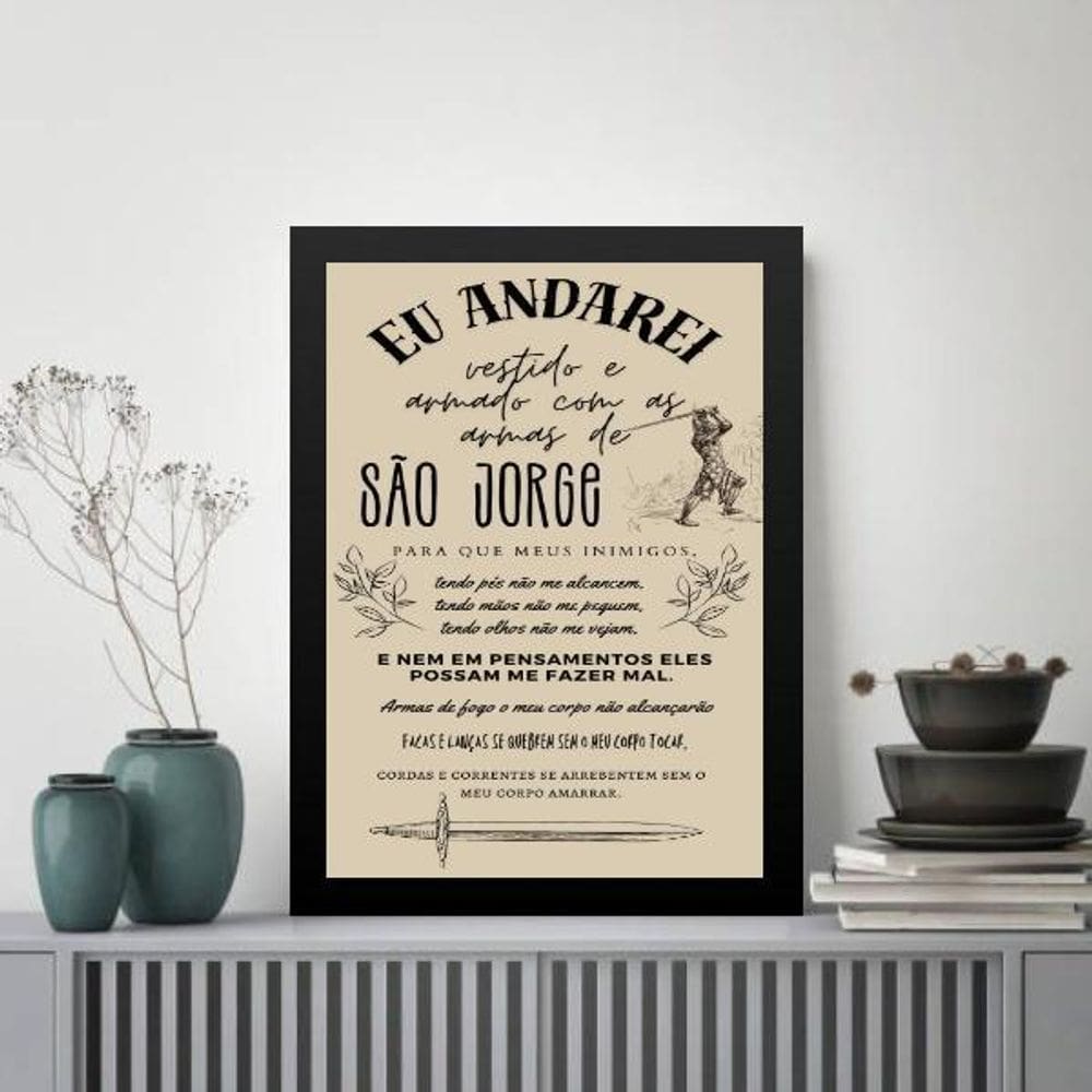 Quadro Oração De São Jorge - Bege 45X34Cm