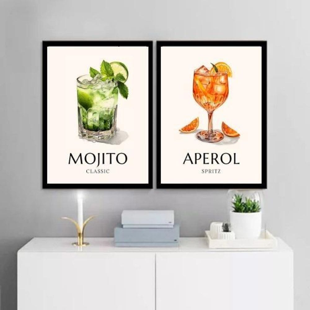 Kit 2 Quadros Decoração De Bar - Coquetéis 33X24Cm - Vidro