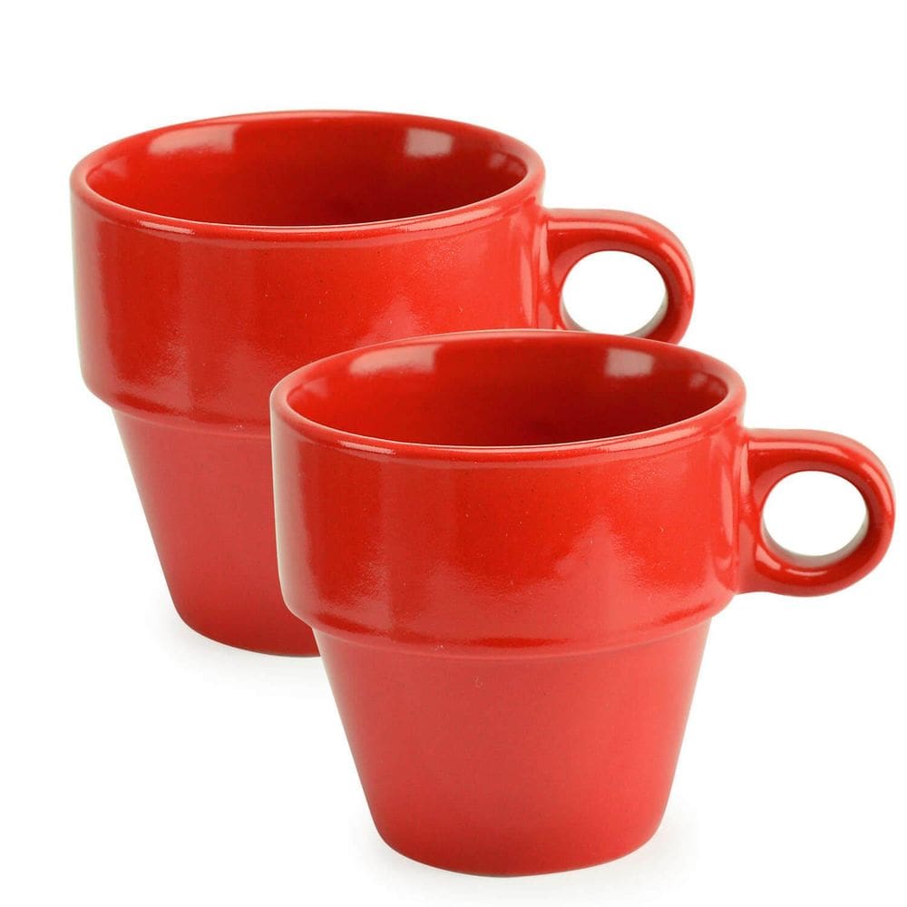 Kit 2 Xícaras Vermelhas De Cerâmica 210Ml Empilháveis