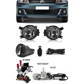 Kit Farol de Milha Neblina Vw Gol Voyage G7 2017 2018 Botão Redondo + Kit Xenon 6000K / 8000K ou Kit Lâmpada Super LED 6000K