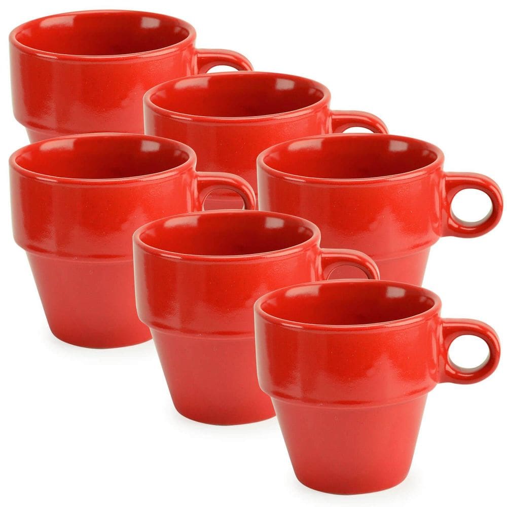 Kit 6 Xícaras Vermelhas De Cerâmica 210Ml Empilháveis