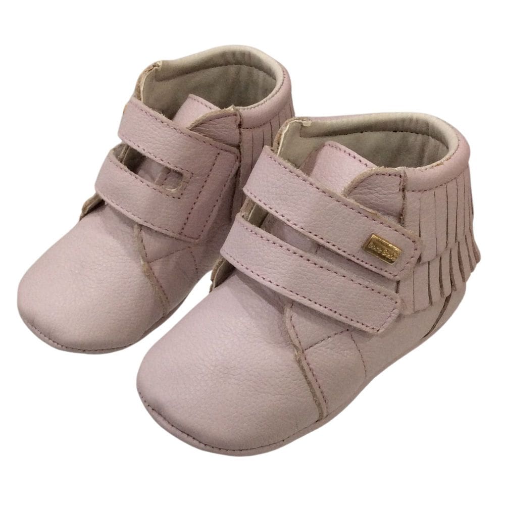 Botinha infantil fem de Couro Doce bebê rosa e bege