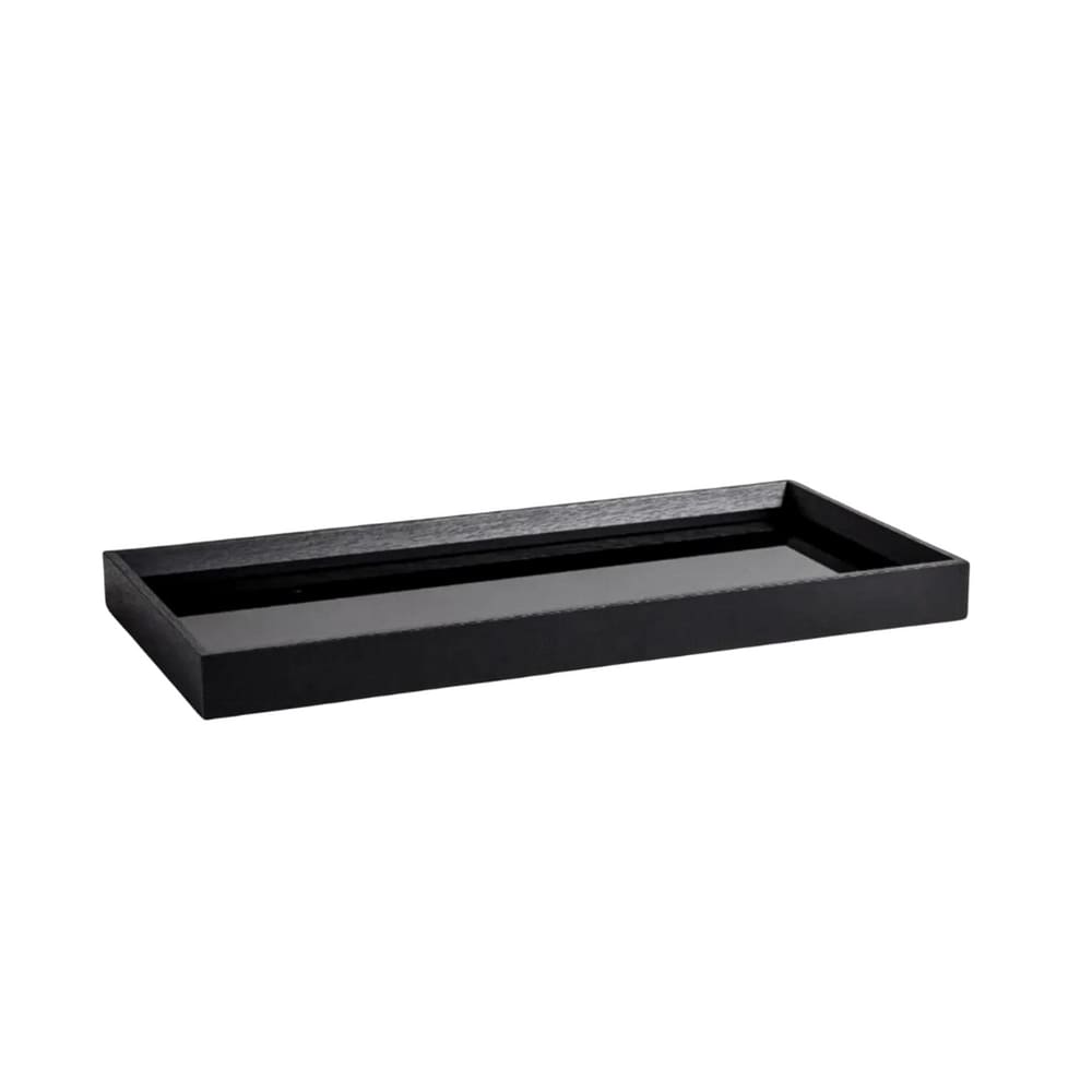 Bandeja Retangular Em MDF Com Vidro Preta 38x18cm Mart