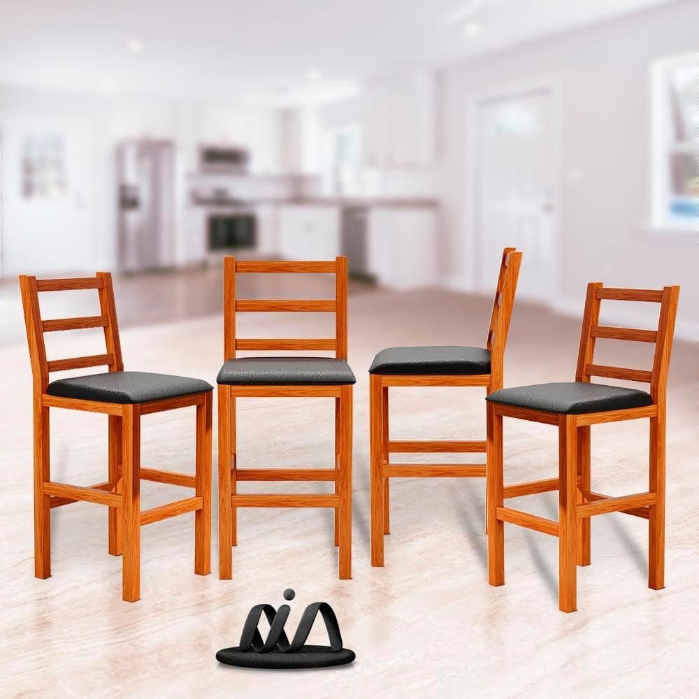 Conjunto 4 Banquetas Altas Madeira Maciça Assento Estofado Preto Fênix Movelar