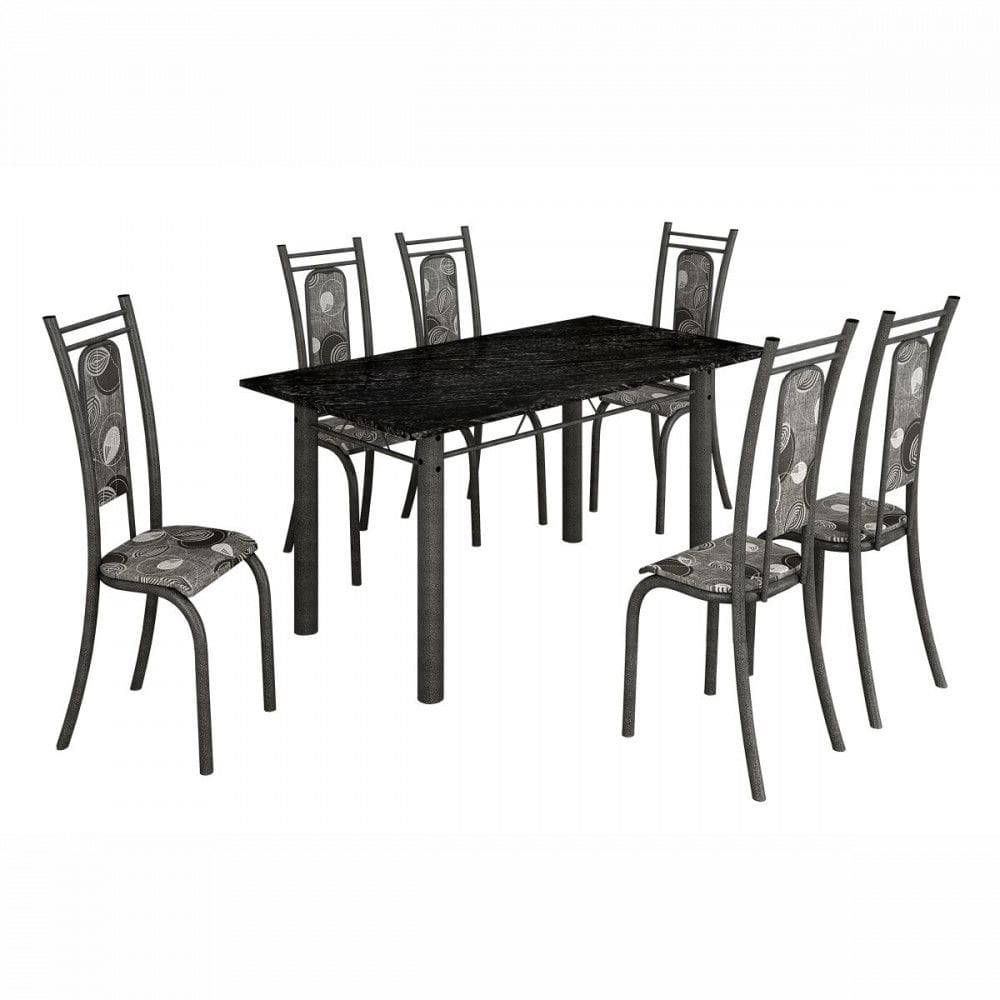Conjunto De Mesa Paris 1,40m Com 6 Cadeiras Martelado Grafite Teixeira