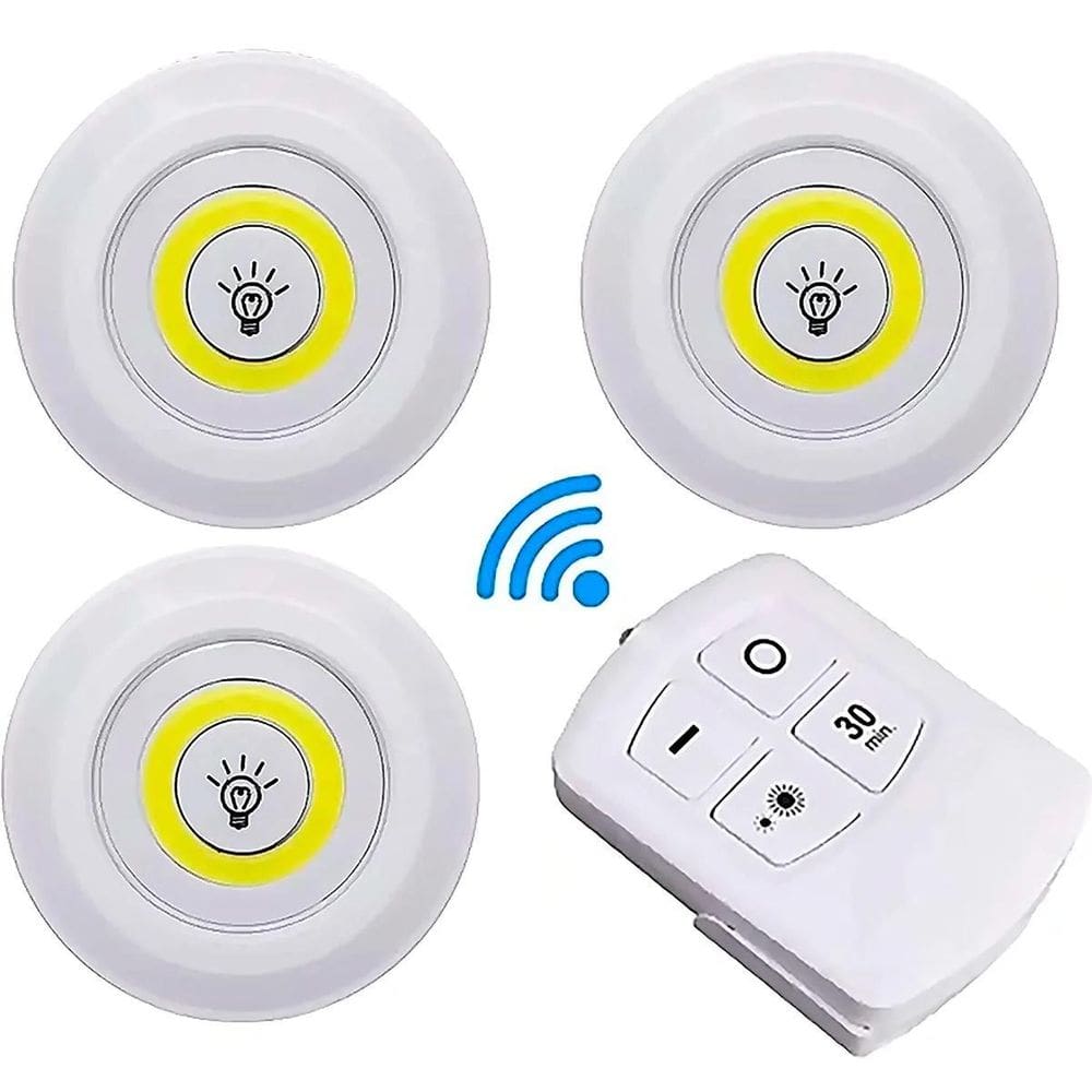 Trio Lâmpadas Led Luminária Spot Sem Fio + Controle Branco